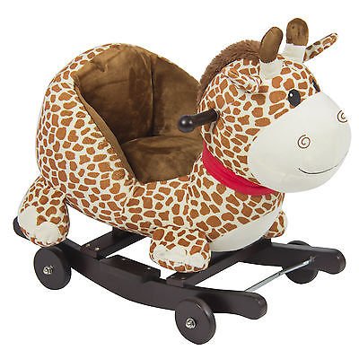 Kids Giraffe Animal Rocker W/ Wheels Children Ride On Toy Plush Rocking Chair