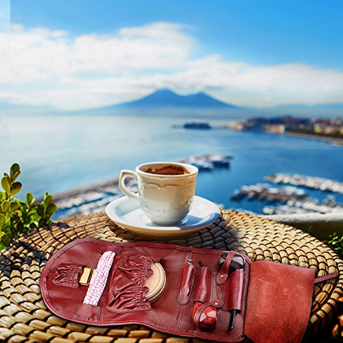 Handmade Genuine Leather Pipe Tobacco Pouch Bag Organize Case Pipe Tool lighter Holder Pocket for 2 pipe Vintage Unisex (Claret)
