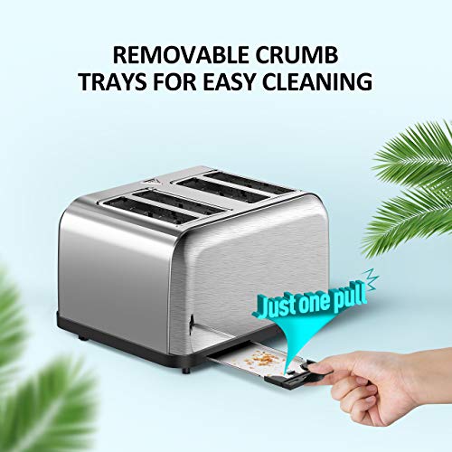 4 Slice Toaster, HOLIFE Stainless Steel Toaster [2 LCD Timer Display] Bagel Toaster (6 Bread Shade Settings, Bagel/Defrost/Reheat/Cancel Function, Wide Slots, Removable Crumb Tray, 1500W, Silver) - Thumbnail 6