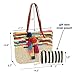 Daisy Rose Large Straw Beach Tote Bag with Pom Poms and Inner Pouch -Vegan Leather Handles, Bright Multi Color