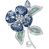 Rhinestone Blue Bloom Flower Brooch Pin for Women Vintage Crystal Pearl Floral Brooches Lapel Pins Banquet Decor Dress Clothes Accessories Wedding Corsage Holiday Party Jewelry for Her Girlfriend