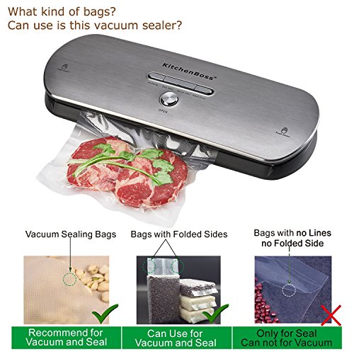 Vacuum Sealer Machine for Dry & Moist Foods Preservation Automatic Vacuum Sealing System, Intelligent LED Indicator Lights, Manual Inching Function with Starter Kit- KitchenBoss (Stainless steel) - Thumbnail 5