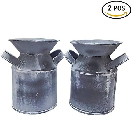 Watering Honey Mini Country Rustic Primitive Jug Vase Milk Can for Office Desktop Decoration~2 Pack ,Grey