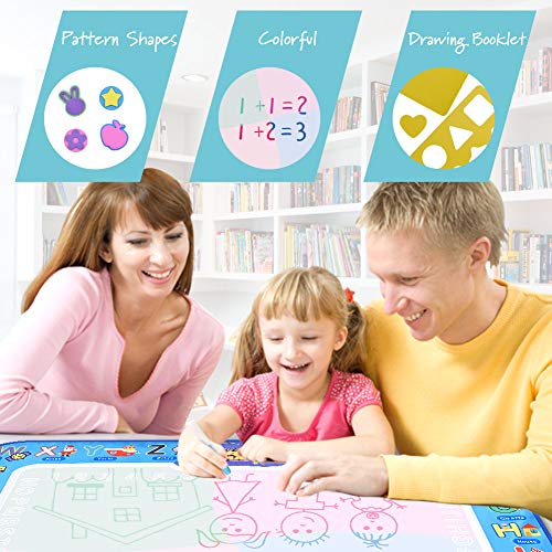 Water Doodle Mat,Extra Large Kid Magic Aqua Drawing Pad,Painting Board with 3 Pens,1 Magic Brush Accessories,Educational Toys Gifts for Boys Girls Toddlers 2 3 4 5 6 7 + Year Old Size 38.5"X 29.5"