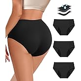 Gemfit Period Underwear for Women Heavy Flow - Seamless High Waisted Leakproof Absorbent Briefs 3 Pack