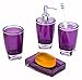 JustNile Essential 4-Piece Bathroom Set in Durable Plastic for Shower and Bathroom, Includes Soap Dish, Toothbrush Holder, Round Tumbler and Dispenser/Pump - Opaque Purple