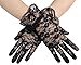 Deceny CB Short Lace Gloves for Women Wrist Length Floral Gloves for Wedding (Black)