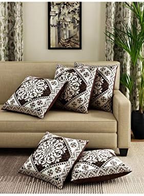 Romee Floral 5 Piece Polyester Cushion Cover Set - 16" x 16", Brown