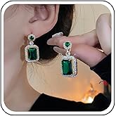 Sttiafay Emerald Dangle Earrings Gold Crystal Square Drop Earrings Green Crystal Emerald Earrings Earrings Sparkle Round CZ Stud Earrings Emerald Wedding Earrings