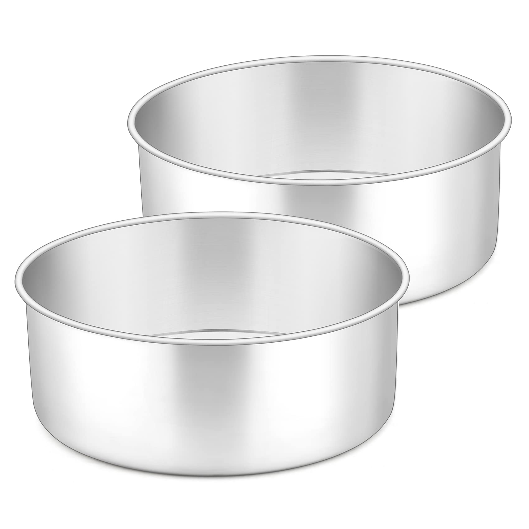 Onader 8 Inch Cake Tin, Stainless Steel Deep Round Cake Pans, Set of 2 Layer Cake Mould for Baking Wedding Birthday Christmas Tall Cakes, Heavy Duty & No Leakage, Mirror Finished & Dishwasher Safe