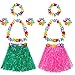 Mtlee Elastic Hawaiian Hula Grass Skirt with Flower Costume Set for Party Beach Dance Fancy Dress, Multicolor, 2 Sets