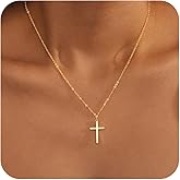 Easter Basket Stuffer Cross Necklace for Women Girls, Dainty 14K Gold Silver Plated Cross Choker Jewelry Non Tarnish Waterproof Cute Simple Small Necklace Christian Baptism Religious Faith Jewelry Gifts