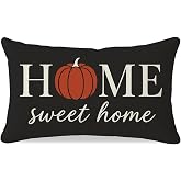 PANDICORN Fall Home Sweet Home Pumpkin Throw Pillow Cover 12x20, Black | Outdoor Fall Porch Decorations, Entryway Bench, Couch, Sofa, Modern Farmhouse Autumn Decor Lumbar Decorative Pillow Cover