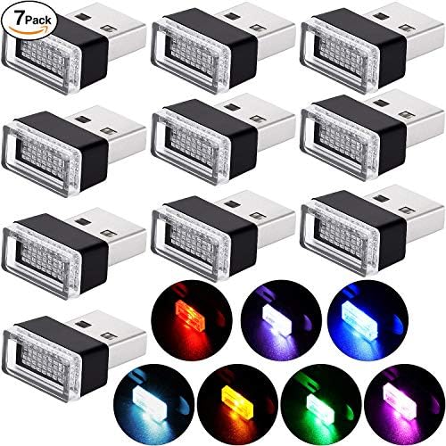 7 Pieces USB Monochrome LED Car Interior Atmosphere Lights, Plug-in 5V Lights Mini Interior Ambient Lighting Kit for Cars, Laptops, USB Sockets, Night Lights and Extra USB Plugs Decoration, 7 Colors