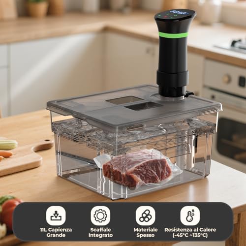 Sous Vide Container with Lid and Built-in Grill Double Opening Design Allows 11L Grey Sous Vide for Most Sous Vide