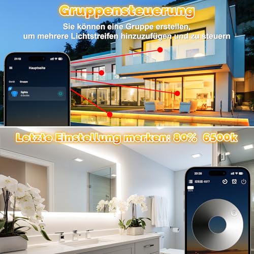 TENDIST 20 m Outdoor LED Strip, LED Strip Outdoor Warm White to Cool White, Waterproof IP67, 24 V LED Strip Light, Dimmable with Remote Control, Light Strips, Self-Adhesive Outdoor for Patio, Gazebo