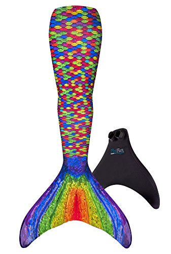 Fin Fun Mermaid Tail, Reinforced Tips, Monofin, Rainbow Reef, Size Child 6