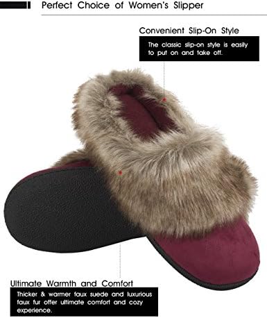 Vonmay Women's Faux Suede Fur Slip On Memory Foam Clog House Slippers Indoor / Outdoor (11-12 B(M) US, Burgundy)
