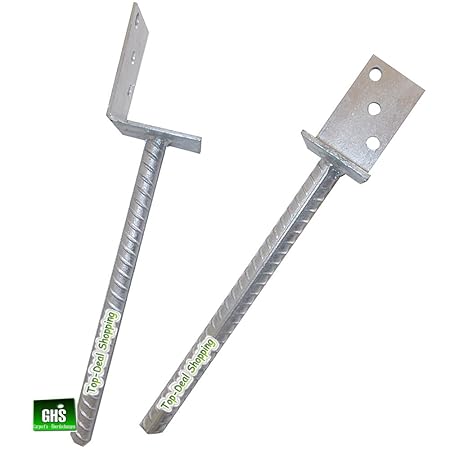 ghs 4-er Set Betonanker Pfostenträger L-Form mit Steindolle, 40 cm lang
