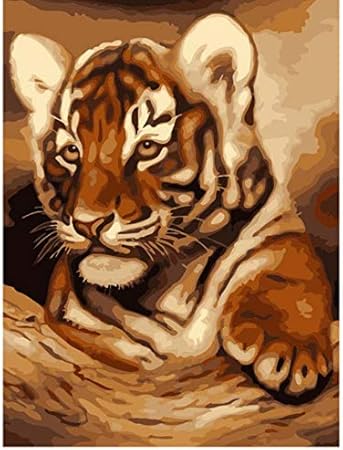 Okounoko Adultespeinture Diy Par Numeros Kits Bebe Tigre Animal Coloriage Peinture A L Huile Sur Toile Dessin Art De La Maison Mur Art Photo 40x50cm Sans Cadre Amazon Fr Cuisine Maison