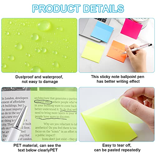 600 Sheets 12 Pads Transparent Sticky Notes Colorful Sticky Note Pads