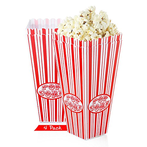 Set of 4 - Popcorn bucket Plastic Container, Reusable Bowel Red & White Stripes, Movie Theater Tub (Pack of 4) - Thumbnail 2