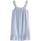 codcm Women's Gingham Nightgown Sweet Ruffle Strap Sleep Dress Short Lounge Dress Sleepwear