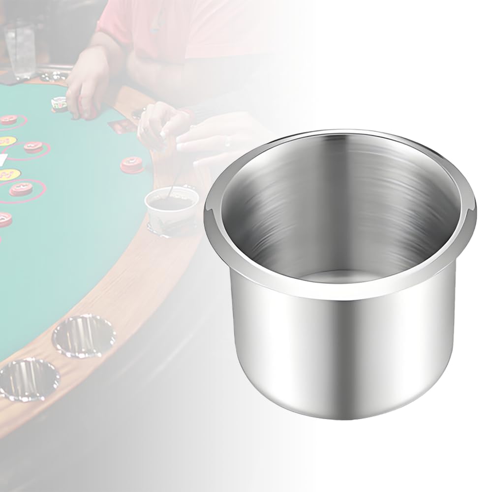 Game Table Stainless Steel Cup Holder Insert, Jumbo Drop-in Water Drink Mount for Poker Casino Table RV Boat Marine Car Truck Bench, ID 2-2/3", 1 PCS