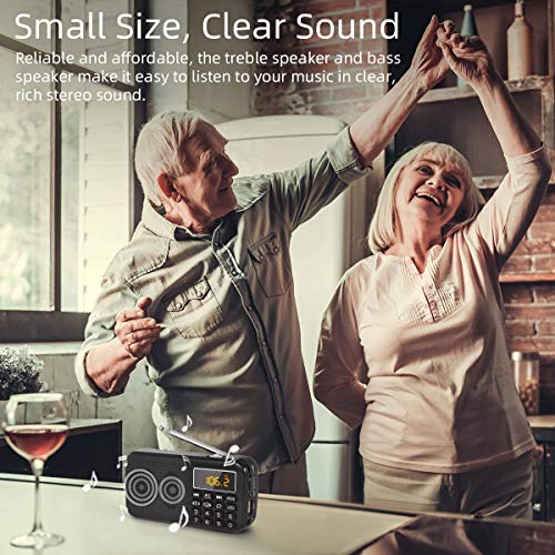 PRUNUS J-725 Portable Rechargeable Radio, FM Radio with 3000mAh Rechargeable Battery, Small Portable Digital Radio with Clock/Alarm Clock and Emergency Lighting, Support MP3/SD/USB/AUX