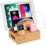 WXTOOLS Bamboo Wood Desk Organizer for Multiple Devices, Charging Stations Accessories Docking Cradle Holder Compatible Cell Phone, Tablet, Apple Watch, Airpods