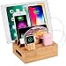 WXTOOLS Bamboo Wood Desk Organizer for Multiple Devices, Charging Stations Accessories Docking Cradle Holder Compatible Cell Phone, Tablet, Apple Watch, Airpods