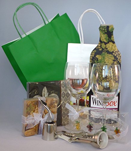 Wine Gift Set - Glasses, Corkscrew, Coasters, Stopper, Napkins, Charms, and Bottle Sox (Grapes)