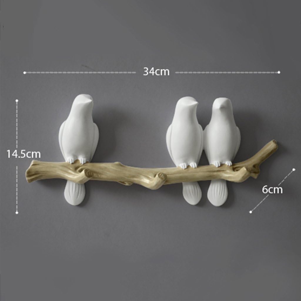 Resin Simple European Three-dimensional Bird Hooks Creative Entrance Door Wall Decoration Clothes Hook Key Holder (Color : White, Size : 34 * 6 * 14.5cm)