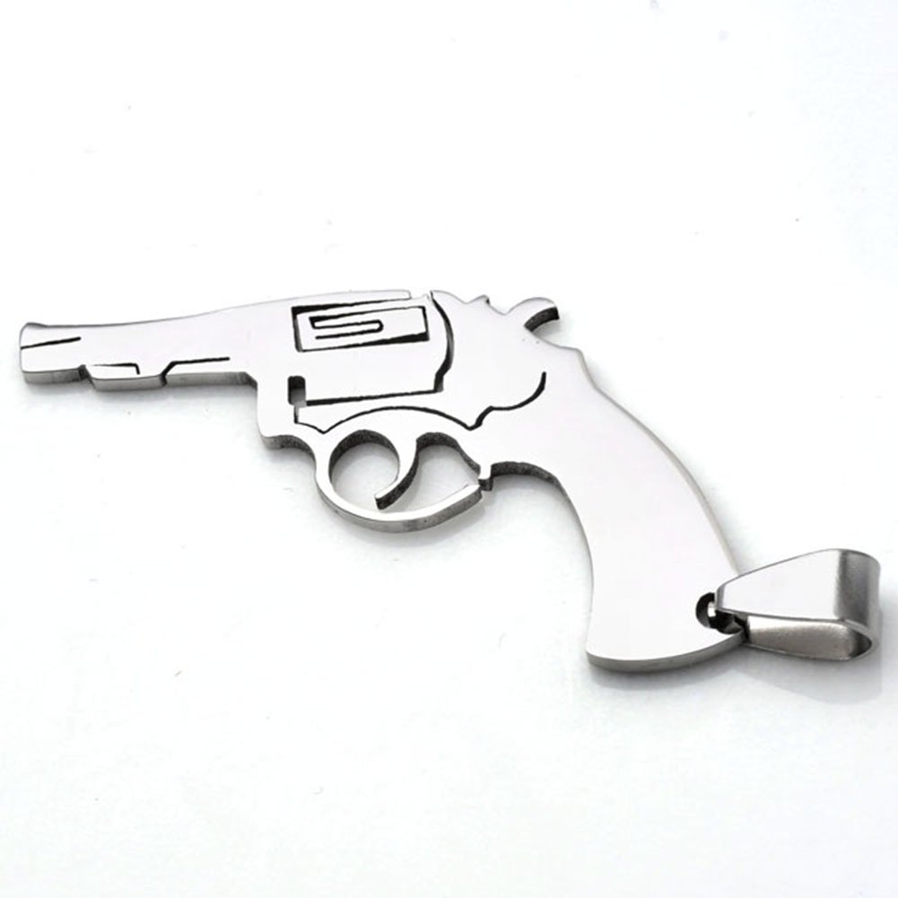 PiercingJ Mens Stainless Steel Gun Pendant Necklace with 19\
