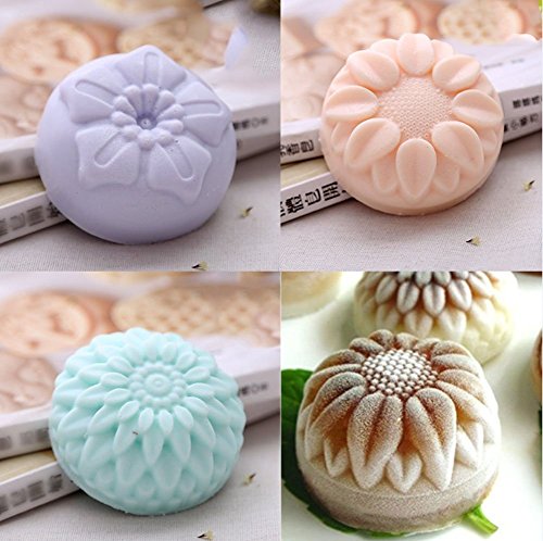 Kakasogo 2 PCS 6 Cavity Assorted Flower Shapes Silicone Soap Mold for Handmade DIY Cake Chocolate Cupcake Biscuit Bath Bomb Bread Muffin Candle Ice Cube Making Mould Tool Set(Pink and Purple)