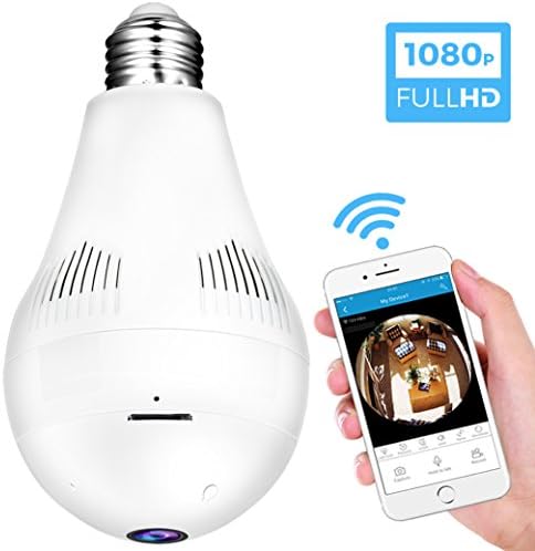 Yimaler 1080P WiFi Bulb Camera 360° Panoramic Surveillance Fisheye Camera with Led Light Night Vision Motion Detection Two-Way Audio CCTV for Home Security iPhone/Android Phone Wireless Remote Control