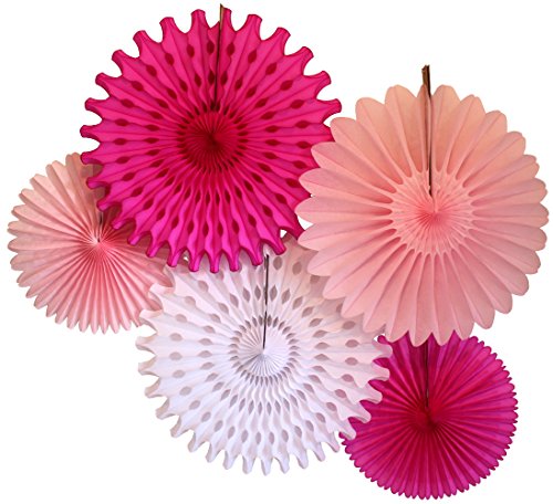Tissue Paper Fan Collection - 5 Large Assorted Fan, 18 and 13 inches (Pink and White) - Thumbnail 2