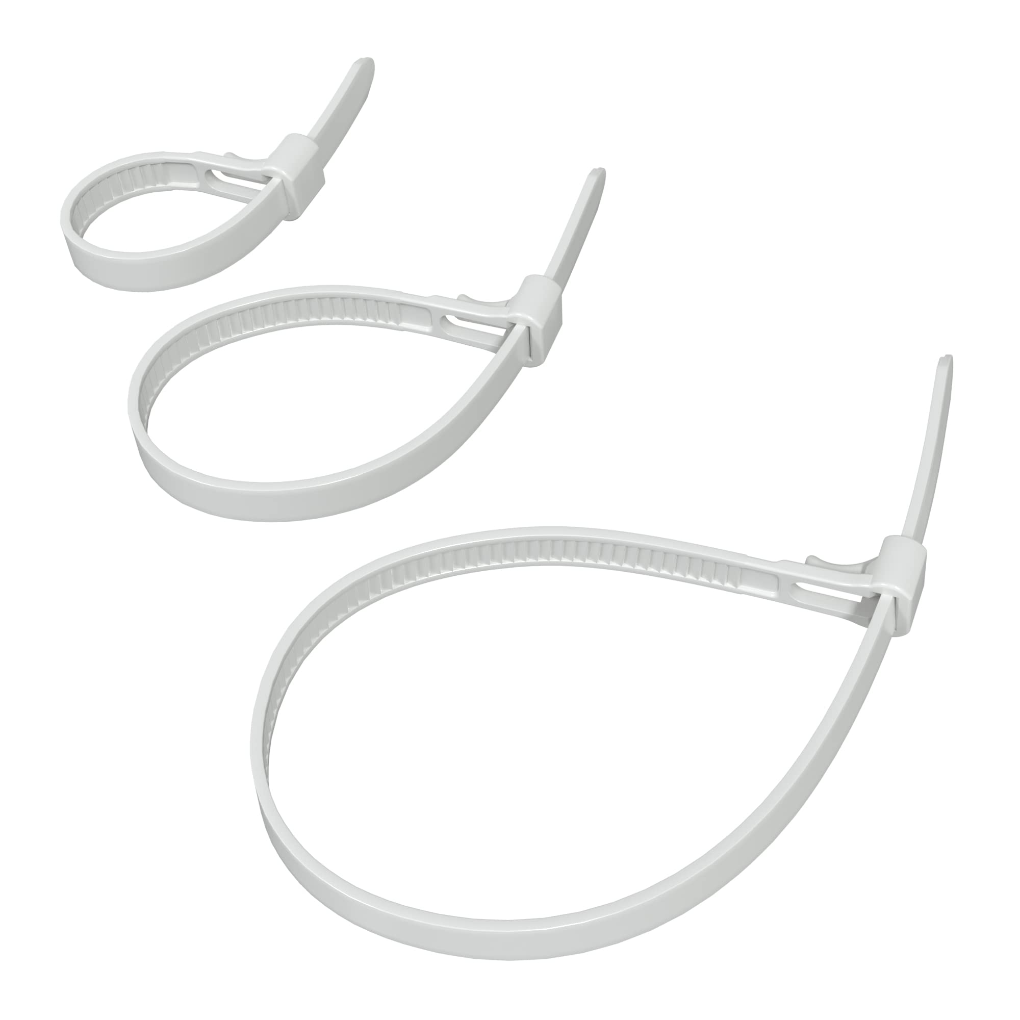 KabelDirekt – Reusable Cable Ties Value Pack – (100, 150, 200mm x 7.4mm) – (Releaseable Zip Ties, 3x40 Pieces, Flexible Nylon, White) – Top Series