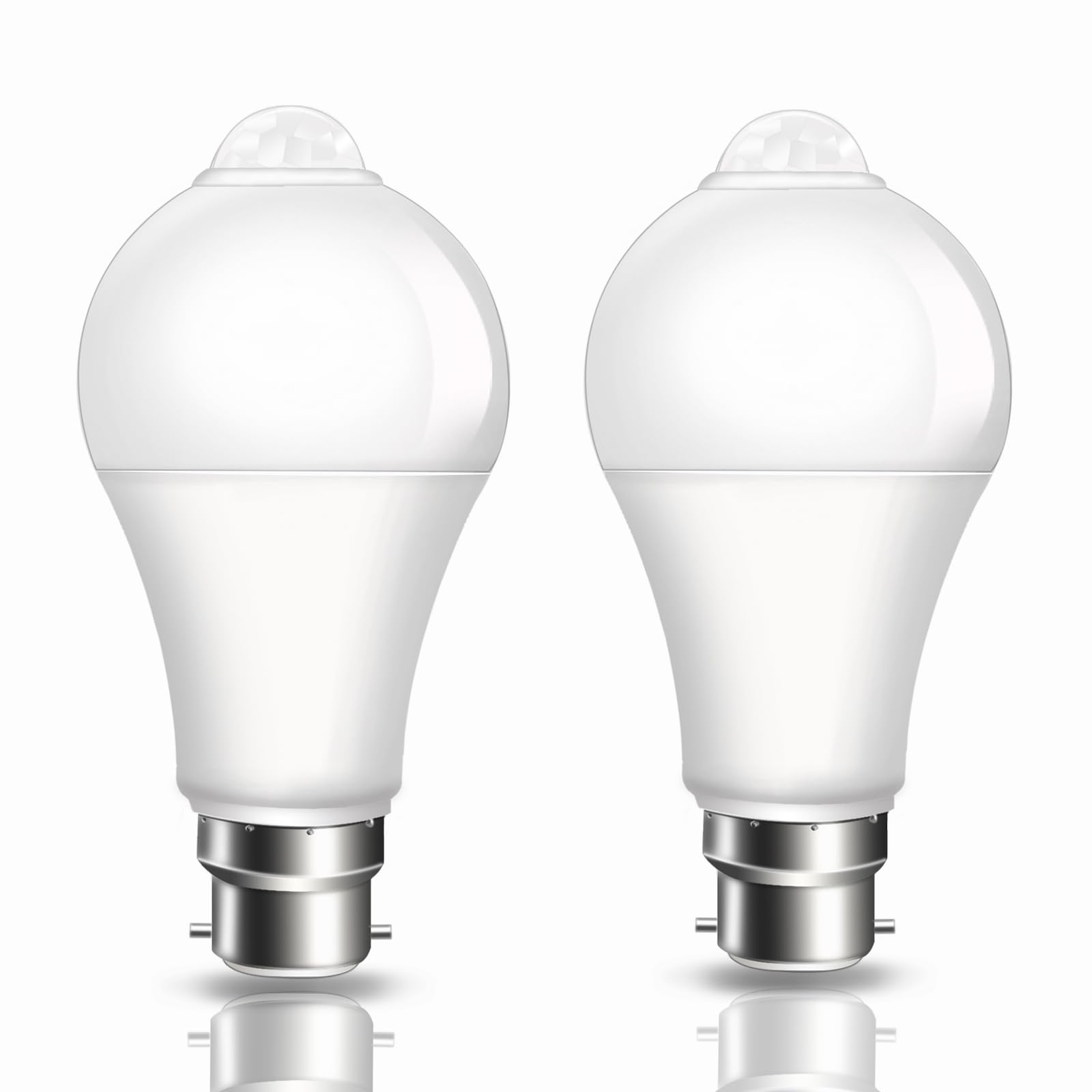 PIR Motion Sensor LED Bulbs 9W, BC B22 Bayonet Light Bulbs Cool White 6500K, Equivalent 60W, Auto On/Off B22 Motion Sensor Light Bulb for Garage, Stairs, Hallway, 2 Pack