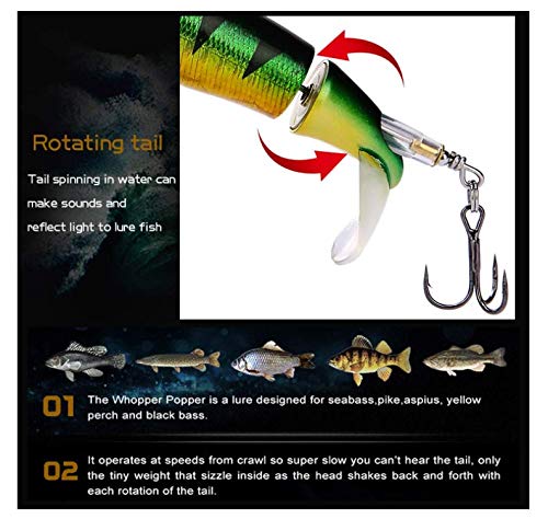 image for DOITPE 10CM Fishing Topwater Lures Whopper Plopper with Floating Rotat