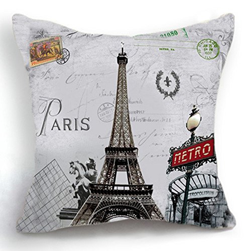 LoooL Retro Vintage Throw Pillow Cover Cushion Case, Paris Eiffel Tower