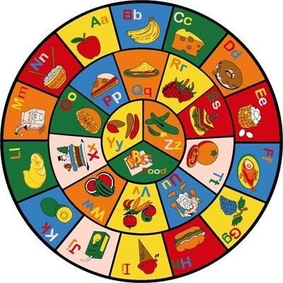 Kids / Baby Room / Daycare / Classroom / Playroom Area Rug. ABC Foods. Educational. Fun. Bright Colorful Vibrant Colors (8 Ft X 8 Ft Round)