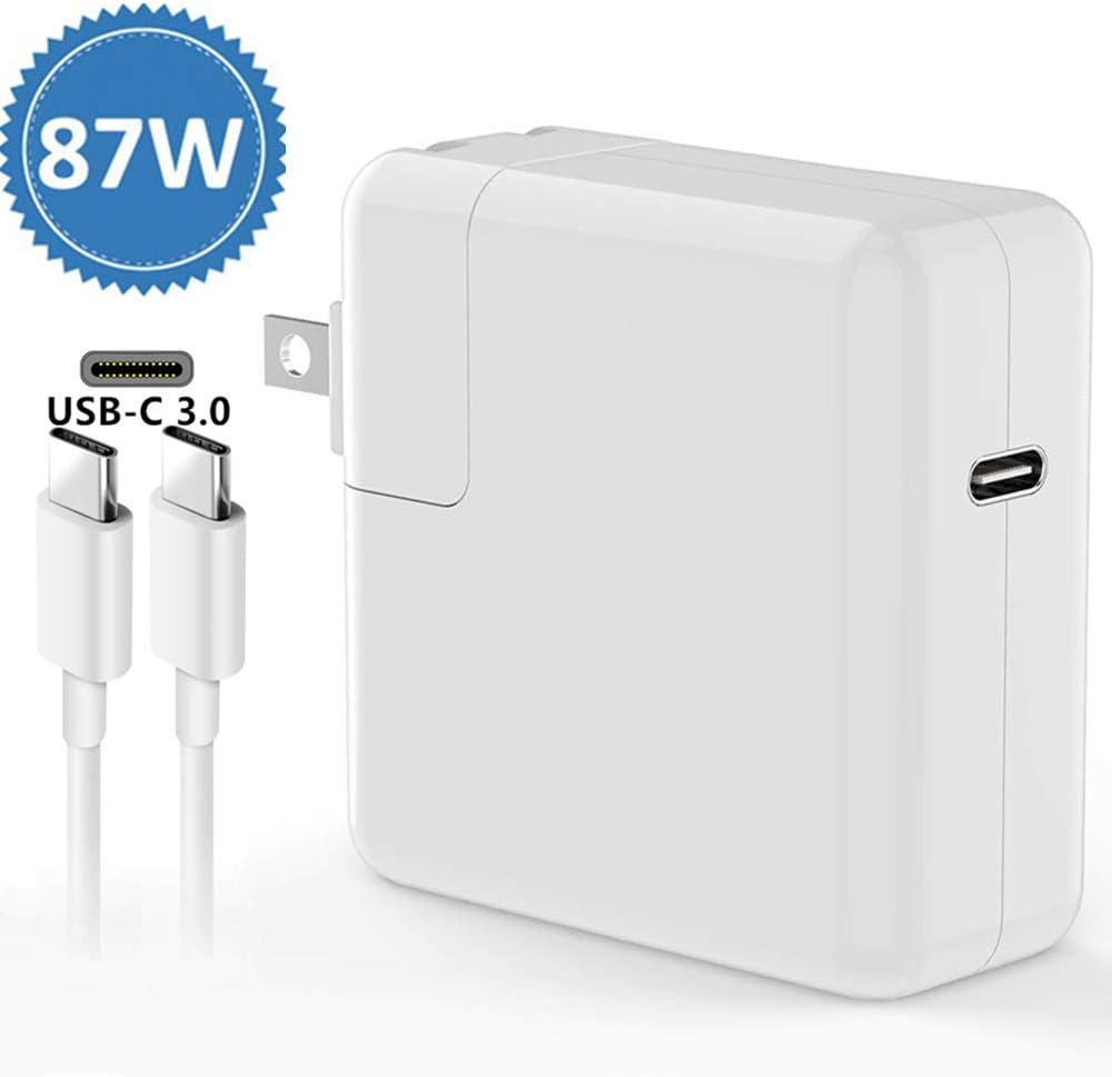 87W USB-C Power Adapter Charger, Fast USB Type-c Laptop Charger Compatible with MacBook Pro 15" A1707 Mac Book Pro 13" A1706 A1708, with 6.5Ft USB-C Charge Cable.