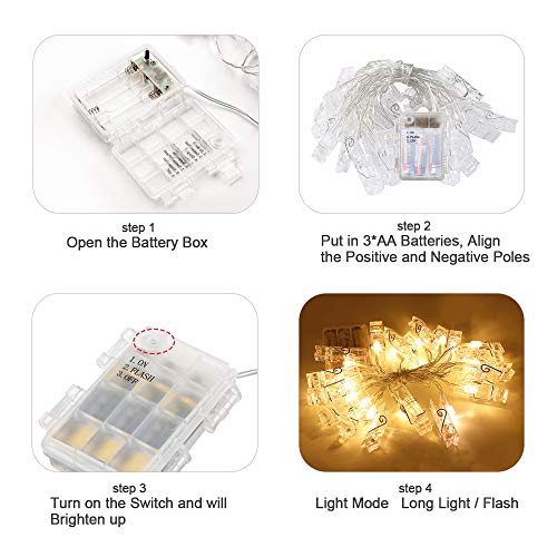 image for mixigoo 40 LED Clips String Holder, 13.8 Feet Fairy, Battery Powered D