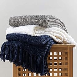 Chunky Knit Throw Blanket, Navy Blue Soft Warm Cozy