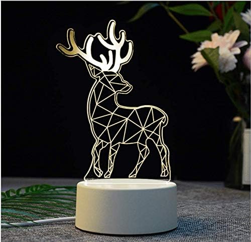 3D LED Optical Illusion Lamps - Acrylic Night Light with USB Cables Bedroom Desk Table Decoration Gift Warm White Lamp (Sika Deer)