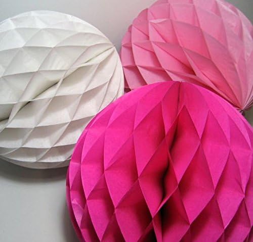 Jesipi White Pink Cerise Tissue Paper Honeycomb Balls Wedding Decoration Party Decor (Pack of 9) (4")