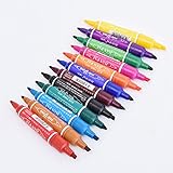 Paint Markers Dual Tip Brush | Dual tip markers | Dual Tip Pens | oil based waterproof, Glass, Metal And Ceramics | Markers Set - Dual Tips Art Supplies with brush Tip | Medium - Thin point | 12 Color