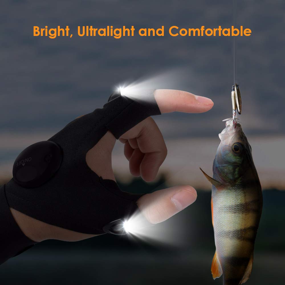 HANPURE HANPURE LED Flashlight Gloves Stocking Stuffers for Adults Men Christmas Birthday Gift Idea for Dad Husband Him Boyfriend (2 Pack(with Replaceable Batteries))