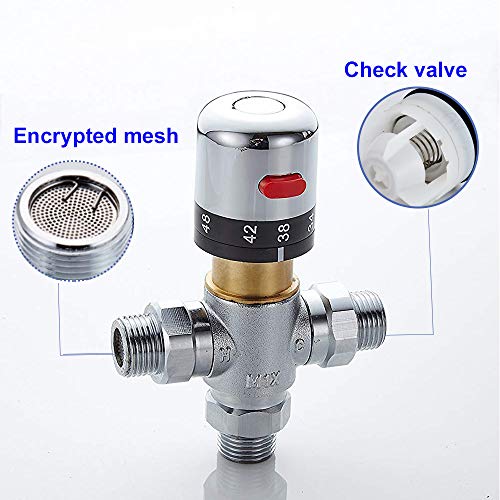 Fyeer 3-Way Thermostatic Mixing Valve, Solid Brass, G1/2 NPS Male Connections,Chrome